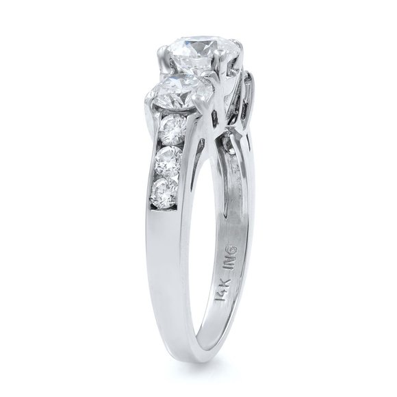 Rachel Koen Three Stone Round Diamond Ladies Ring 14k White Gold 1.48Cttw Size 7 - Picture 4 of 6